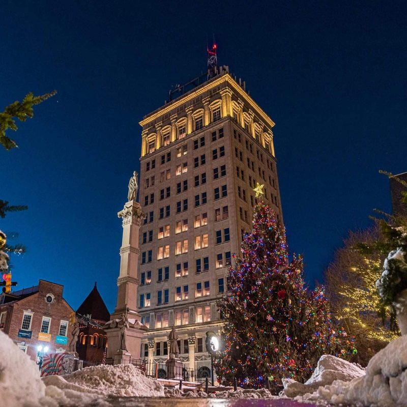 A view of Lancaster decorated for Christmas